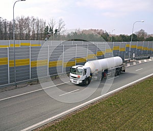 Highway. Top view of a passing tanker truck