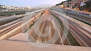 Highway Traffic Cars Driving Time Lapse at Multiple Lane Speedway