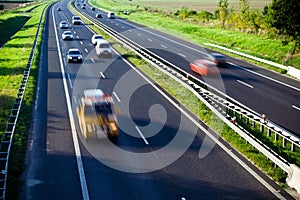 Highway traffic, cars motion blur