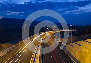 Highway traffic at dusk