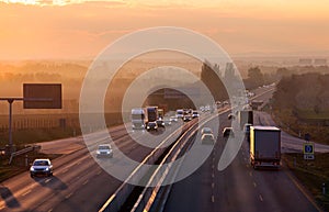 Highway transportation with cars and Truck photo