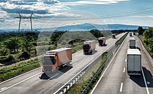 Highway transportation with a convoy of Lorry trucks