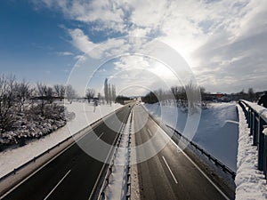 Highway of Tricity knows as Tricity Beltway Polish: Obwodnica Trojmiasta at winter time