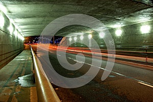 Highway tunnel in night