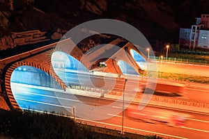 Highway tunnel at night