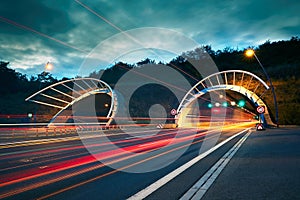 Highway tunnel at night