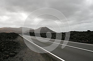 Highway in volcanic landscape