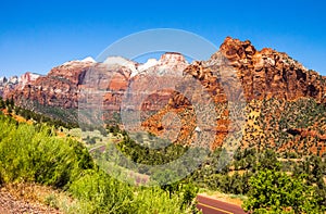 Highway in the Zion National Park, Utah, USA. Summer trip