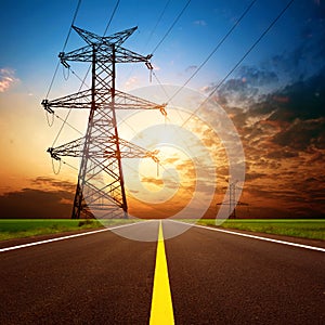 Highways and high-voltage tower