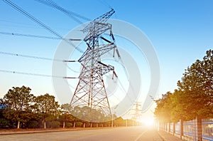 Highways and high-voltage tower