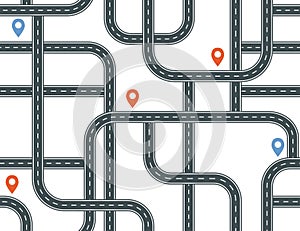 Highways seamless pattern. A lot of roads with crossroads and junctions on white background.
