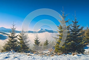 Hihg winter mountain on a skyline