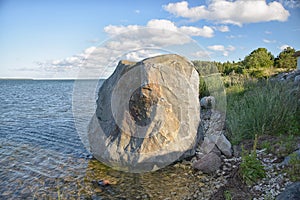 Hiiumaa island in summertime, Big rock on coastling l