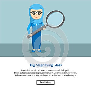 Hijab enterpreneur with magnifying glass