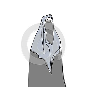 Hijab girl wearing burqa one line drawing minimalist design Islamic culture people