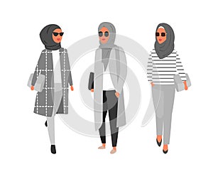 Hijab muslim woman. Arab modern fashion. Vector people