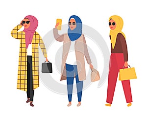 Hijab muslim woman. Arab modern fashion. Vector people