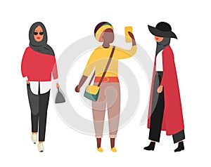 Hijab muslim woman. Arab modern fashion. Vector people