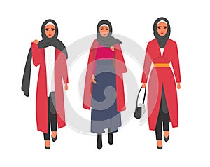 Hijab muslim woman. Arab modern fashion. Vector people