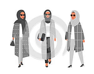 Hijab muslim woman. Arab modern fashion. Vector people