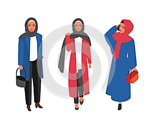 Hijab muslim woman. Arab modern fashion. Vector people