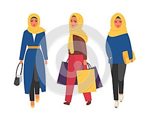 Hijab muslim woman. Arab modern fashion. Vector people