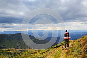 Hike journey lonely man back