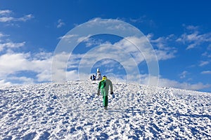 Hike in a winter mountain