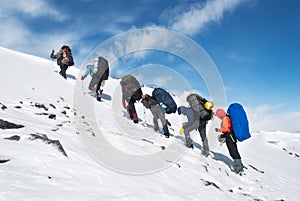 Hike in a winter mountains