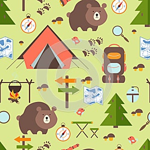Hike in the woods seamless pattern