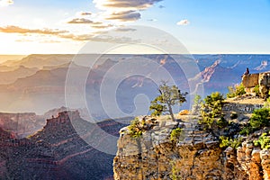 Hiker in amazing Landscape scenery of South Rim of Grand Canyon National Park, Arizona, United States