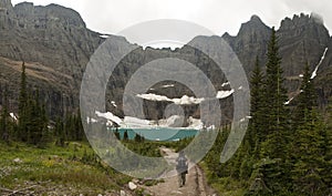 Hiker Approaching Iceberg Lake