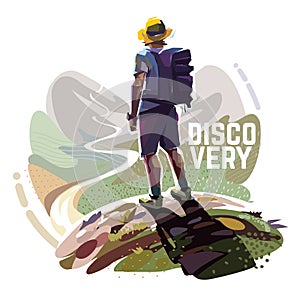 Hiker with a backpack. Travel Illustration