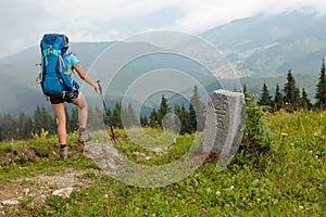 Hiker in Carpathian mountains