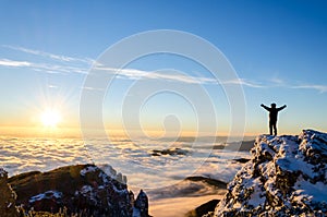 Hiker celebrating success