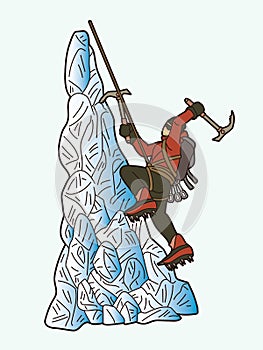 Hiker climbing mountain hiking cartoon graphic vector