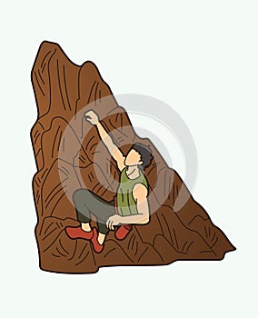 Hiker climbing mountain hiking cartoon graphic vector