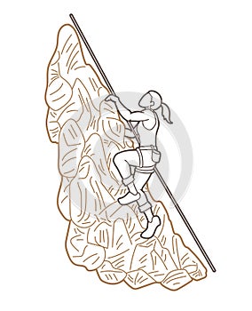 Hiker climbing mountain hiking cartoon graphic vector