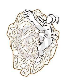 Hiker climbing mountain hiking cartoon graphic vector