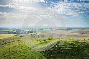 Hiker on countryside in Pewsey, Uk