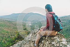 Hiker enjoying view of landscape