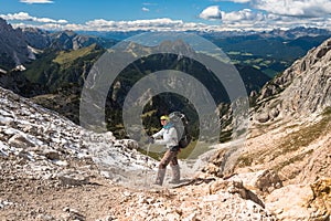 Hiker enjoying view from top of mountain