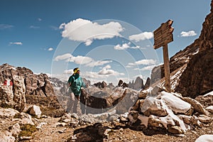 Hiker enjoying view from top of mountain