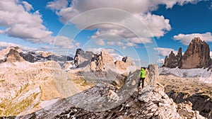 Hiker enjoying view from top of mountain