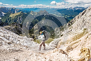 Hiker enjoying view from top of mountain