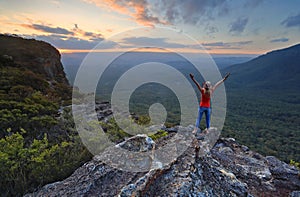 Hiker enjoys magnificent views in Katoomba photo