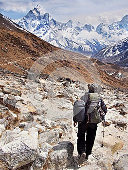 Hiker on Everest Base Camp Trek, Nepal Himalaya