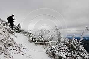 Hiker in Fagaras mountains