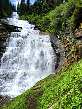 Hiker at Florence Falls, Glacier National Park