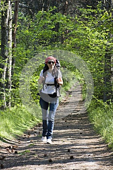 Hiker in forest photo